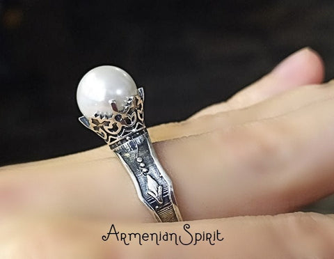 White pearl ring Silver 925