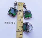 Jewelry set earrings and ring green SILVER 925 marcasite