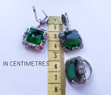 Jewelry set earrings and ring green SILVER 925 marcasite