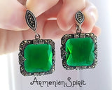 Jewelry set earrings and ring green SILVER 925 marcasite