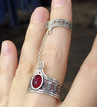 Double ring silver 925 red stone Bohemian jewellery Designer