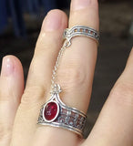 Double ring silver 925 red stone Bohemian jewellery Designer