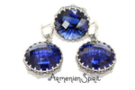 Blue jewelry set Silver 925 ring earrings zircon stone