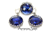 Blue jewelry set Silver 925 ring earrings zircon stone