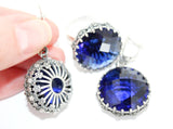 Blue jewelry set Silver 925 ring earrings zircon stone