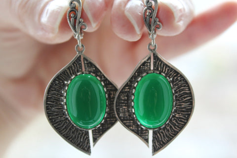 SILVER 925 Earrings Leaf green jewelry nature Green quartz