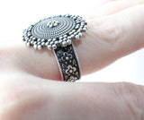 Ring adjustable round flower Sterling silver 925