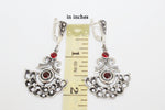 925 SILVER set Earrings and ring women Semi circle red garnet