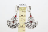 925 SILVER set Earrings and ring women Semi circle red garnet