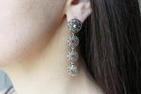 Silver 925 SET long earrings and ring SILVER 925 zircon red stone Flowers