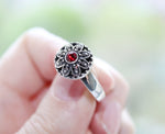 Silver 925 SET long earrings and ring SILVER 925 zircon red stone Flowers