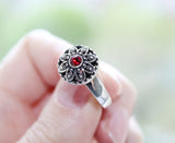 Silver 925 SET long earrings and ring SILVER 925 zircon red stone Flowers