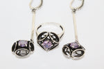 Delicate set Purple Silver 925 Very Long earrings Light weight and Ring