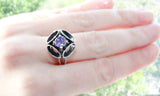 Delicate set Purple Silver 925 Very Long earrings Light weight and Ring
