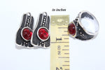 Black silver 925 Garnet red SET Unusual jewelry brands Earrings and ring