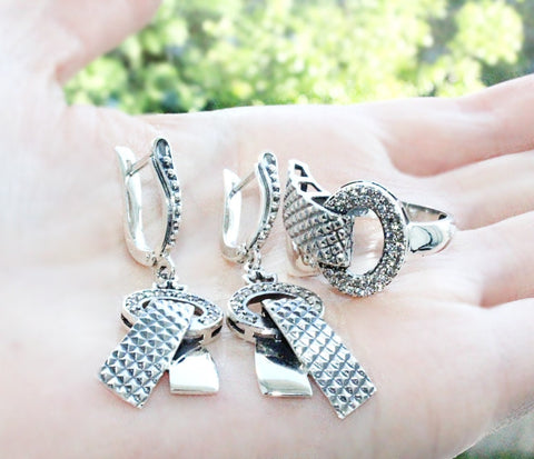 Women Jewelry set 925 Silver ring and earrings