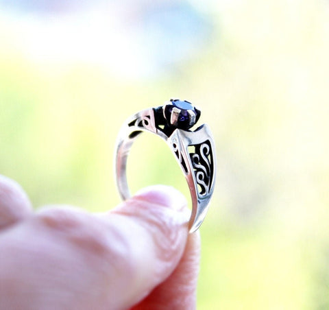 Tiny ring purple zircon stone 925 Silver Small jewelry