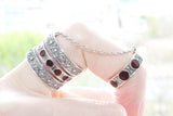 Double ring with chain SILVER 925 and enamel Red or black