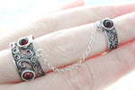 Double ring with red stones Silver 925 Floral Herbal pattern