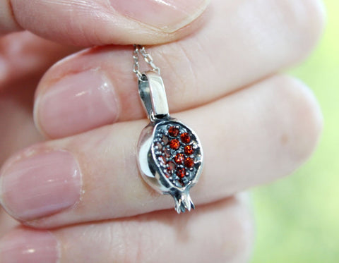 Silver necklace Tiny pendant and chain Sterling Silver 925 zircon burnt orange