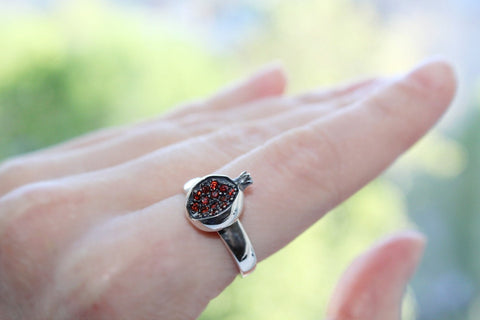 Tiny Ring Silver 925 with zircon stones burnt orange Pomegranate