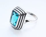 Hooked earrings and ring Silver 925 Zircon stones Turquoise blue