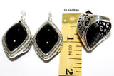 Vintage style Earrings black SILVER 925 Onyx stone Royal jewelry