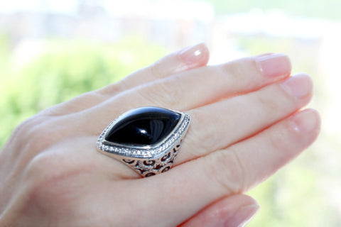 Vintage style ring women black onyx SILVER 925