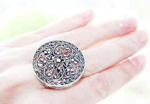 Extra big Ring round STERLING SILVER 925