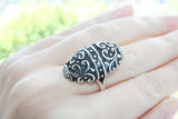Ring Silver 925 dome rings with black ornament