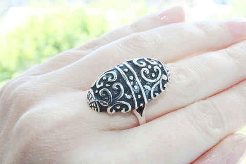 Ring Silver 925 dome rings with black ornament