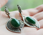 SILVER 925 Earrings Leaf green jewelry nature Green quartz