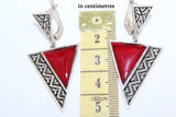Red earrings Triangular jewelry geometric English lock traditional SILVER 925