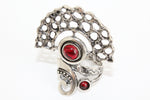 925 SILVER set Earrings and ring women Semi circle red garnet