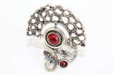 925 SILVER set Earrings and ring women Semi circle red garnet