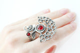 925 SILVER set Earrings and ring women Semi circle red garnet