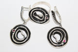 Earrings Silver 925 Black With pink zirconia stone