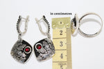 Earrings SILVER 925 Black jewelry with cracks and red stone