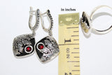 Earrings SILVER 925 Black jewelry with cracks and red stone