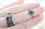 Double ring silver 925 black onyx stones jewels Adjustable