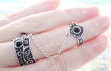 Double ring silver 925 black onyx stones jewels Adjustable