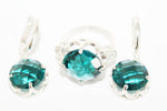 Teal RING Silver 925 zircon stones light blue Turquoise
