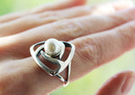 White pearl set 925 Earrings and ring Silver small white pearls jewelry