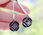 Delicate set Purple Silver 925 Very Long earrings Light weight and Ring
