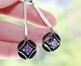 Delicate set Purple Silver 925 Very Long earrings Light weight and Ring