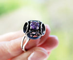 Delicate set Purple Silver 925 Very Long earrings Light weight and Ring