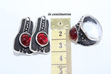 Black silver 925 Garnet red SET Unusual jewelry brands Earrings and ring