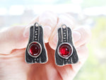 Black silver 925 Garnet red SET Unusual jewelry brands Earrings and ring