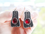 Black silver 925 Garnet red SET Unusual jewelry brands Earrings and ring