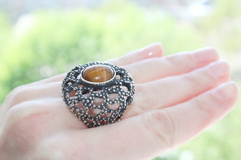 Natural tiger eye gemstone RING SILVER 925